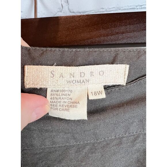 SANDRO green gray khaki linen rayon A-line frill skirt size 18W - Picture 4 of 7